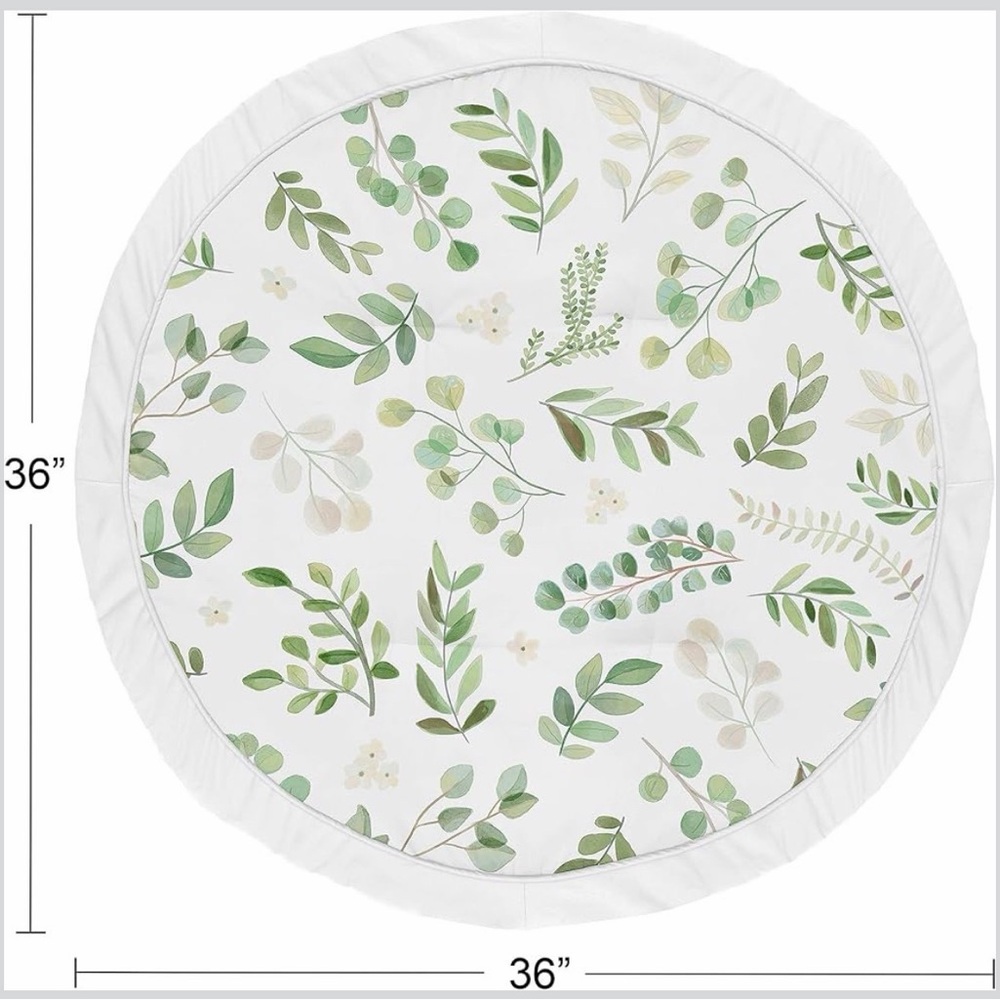 Round Play Mat + Matching Crib Sheet with Green Eucalyptus Print